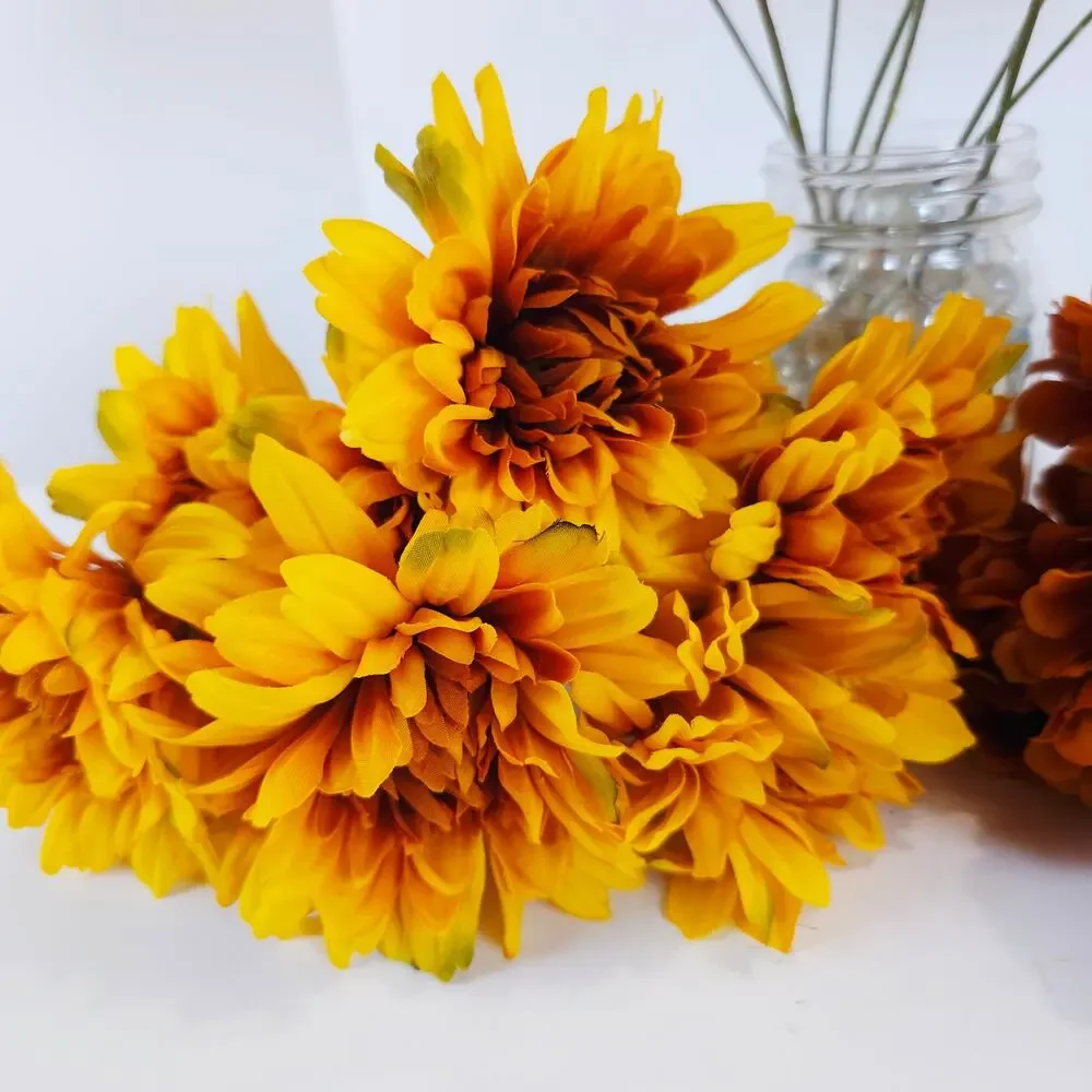 43 Pc Artificial Silk Fall Flower Stems Red Orange Yellow Floral Craft Decor Lot